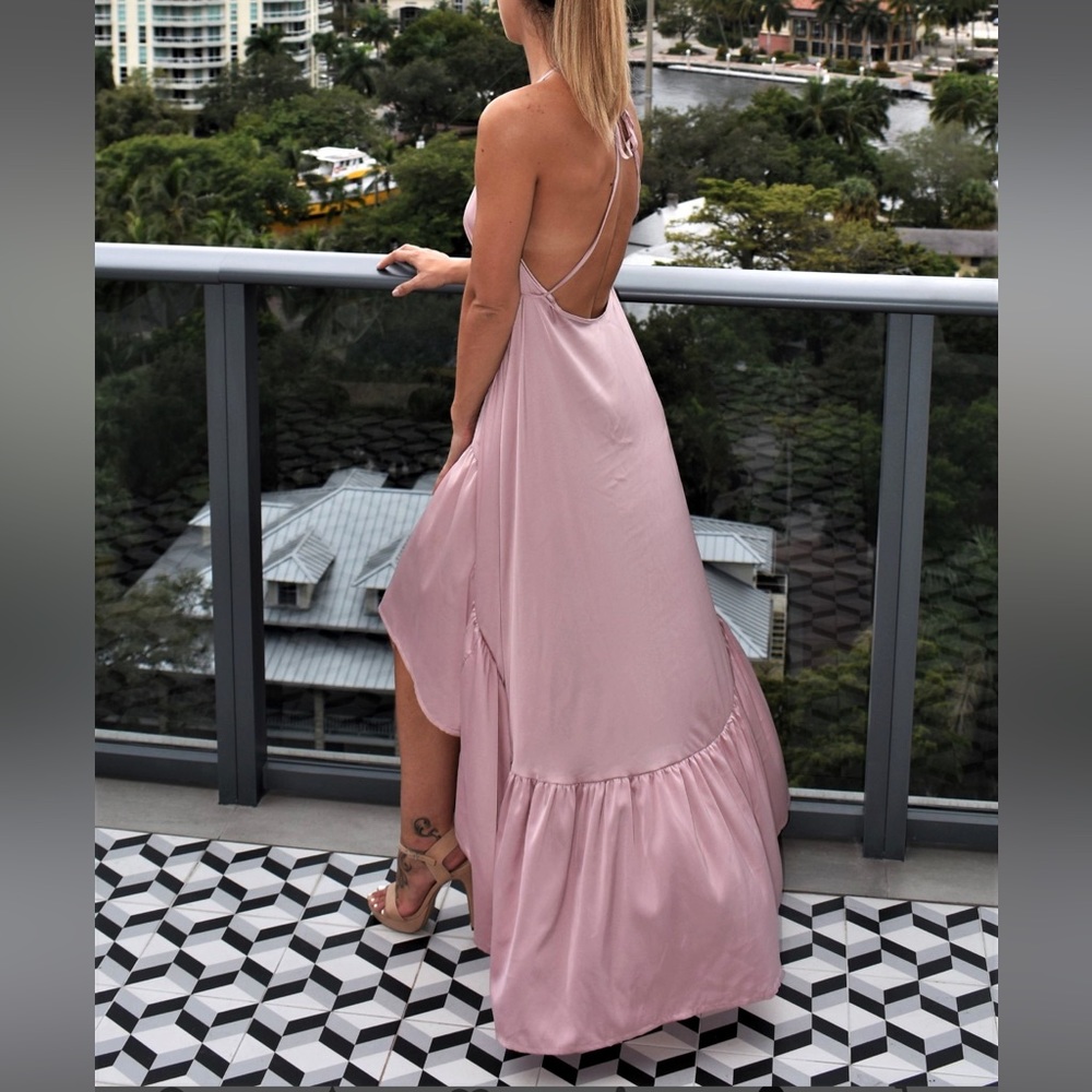 High low ruffle satin blush flowy dress / prom dress / bridesmaid dress